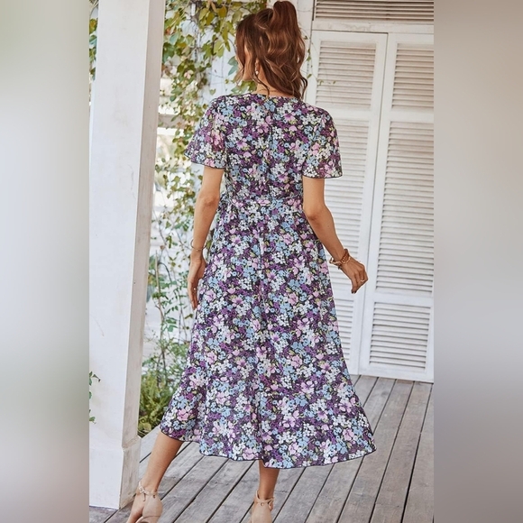 Prettygarden Purple Floral V-Neck Flutter Sleeve Wrap Dress Women's XXL (20-22) - Picture 2 of 10